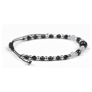 Bransoletka celebrytka czarny TURMALIN AKWAMARYN HEMATYT ochrona i miłość